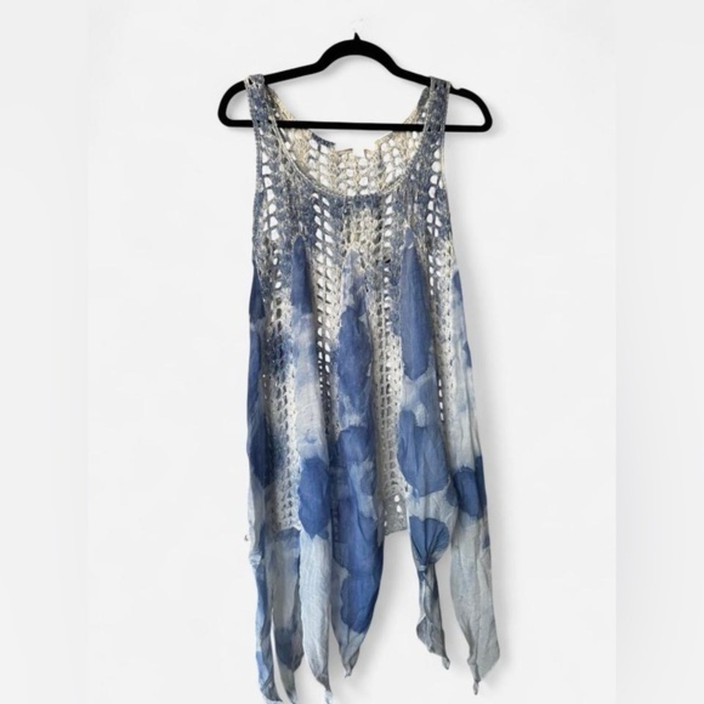Boston Proper Blue Tie Dye Crochet Knit Sharkbite Tank Top Small